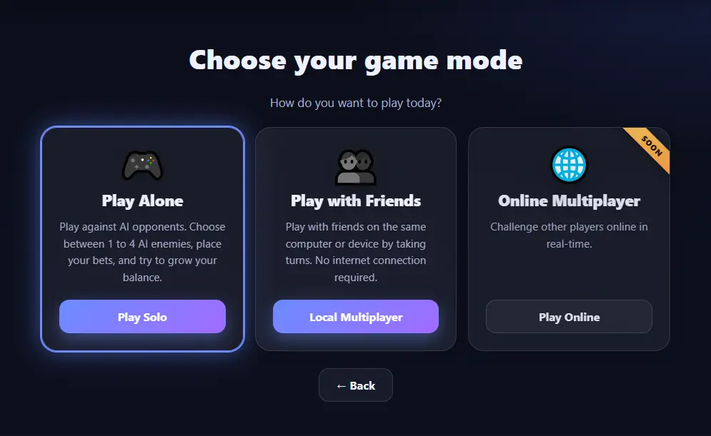 Gameplay screen of the 3 Card Game